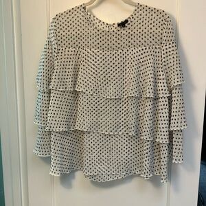 Who What Wear Black and White Ruffled Tiered Blouse